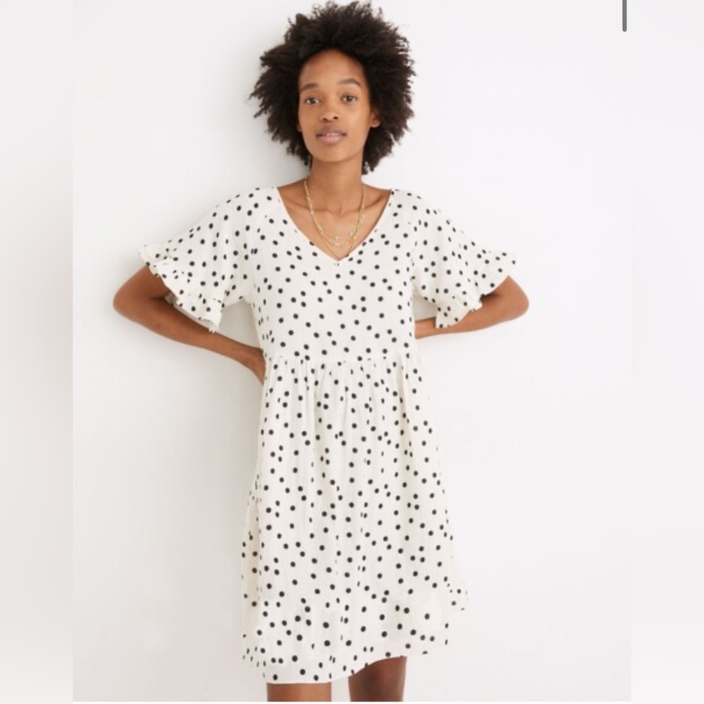 Madewell Lightspun Ruffle-Sleeve Polka Dot Babydoll Dress